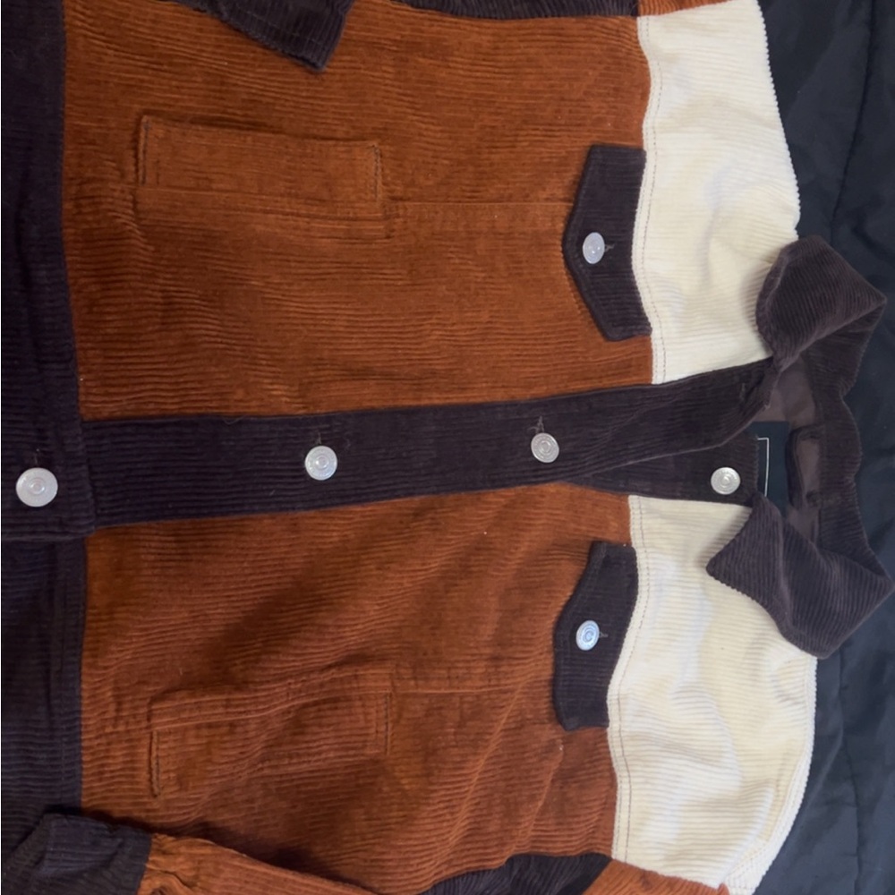 Corduroy Colorblock Jacket in Rust, Cream & Chocolate - Women